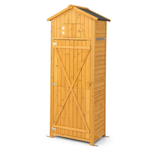 70 Inch Tall Garden Tool Storage Cabinet with Lockable Doors and Foldable Table-Grey
