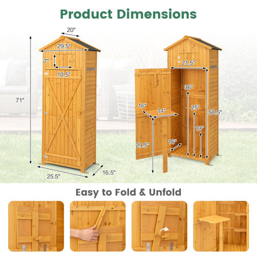 70 Inch Tall Garden Tool Storage Cabinet with Lockable Doors and Foldable Table-Grey