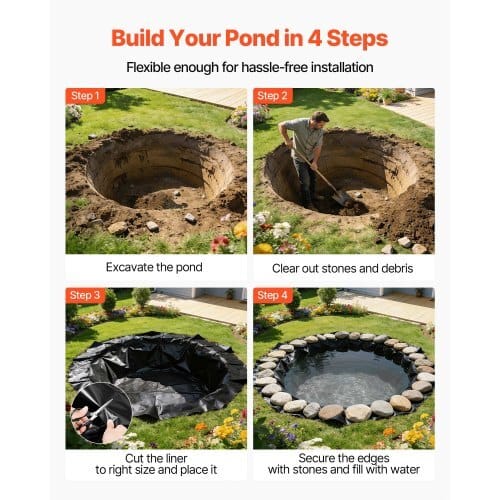 8 x 10 ft Pond Liner, 45 Mil Thickness, EPDM Rubber Material Fish Pond Liner for Outdoor Ponds, Easy to Cut, Durable & Leakproof, for Water Garden, Waterfall, Fishpond, Koi, Fountains, Black