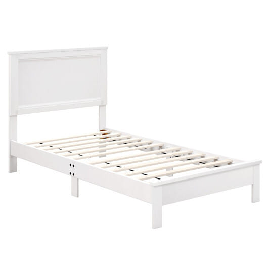 Twin Size Wooden Bed Frame with Headboard and Slat Support-White - Color: White - Size: Twin Size