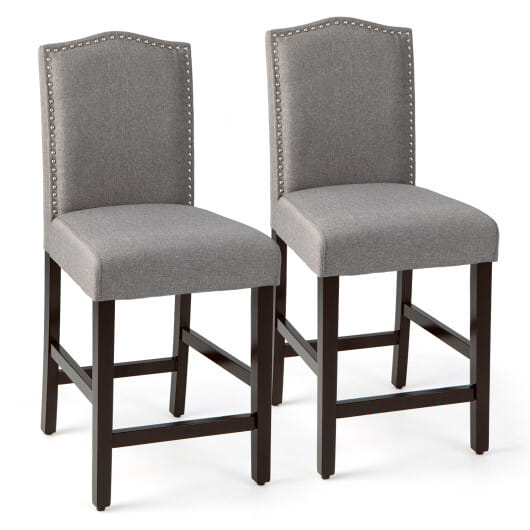 Costway 2 Pcs Fabric Nail Head Counter Height Dining Side Chairs Set-Gray