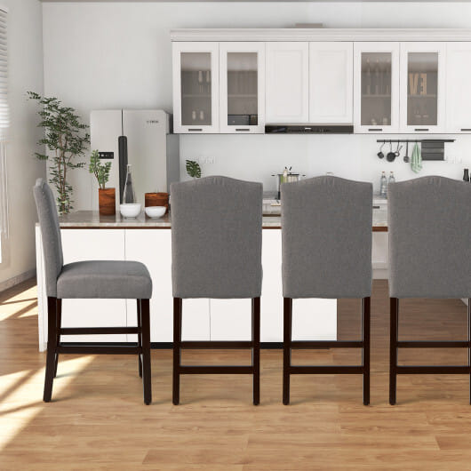 Costway 2 Pcs Fabric Nail Head Counter Height Dining Side Chairs Set-Gray