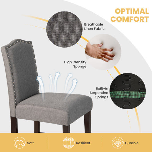 Costway 2 Pcs Fabric Nail Head Counter Height Dining Side Chairs Set-Gray