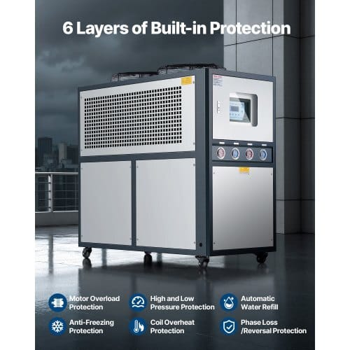 Air-Cooled Water Chiller, 12.3 HP, Industrial Water Chiller with 30,240 Kcal/h Cooling Capacity, Dual Compressor, 37 Gal Large Tank, LED Display, Cooler for Cooling Water, Not Air Conditioner