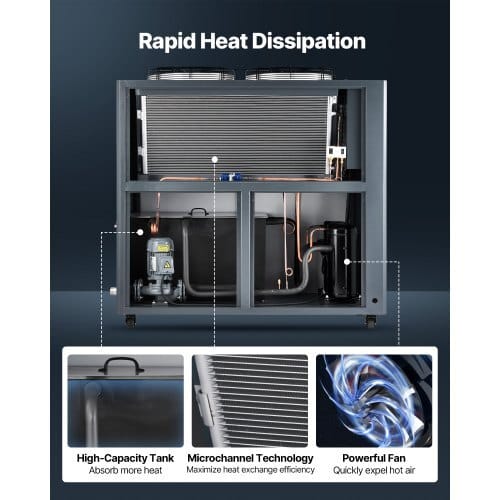 Air-Cooled Water Chiller, 12.3 HP, Industrial Water Chiller with 30,240 Kcal/h Cooling Capacity, Dual Compressor, 37 Gal Large Tank, LED Display, Cooler for Cooling Water, Not Air Conditioner