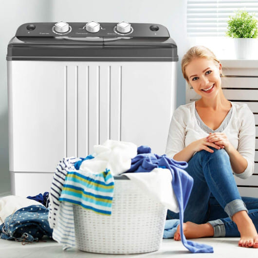 20 lbs Portable Semi-Automatic Twin-tub Washing Machine - Color: Gray
