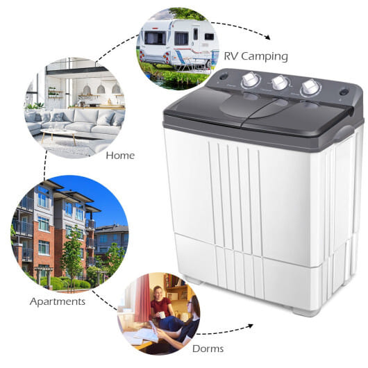 20 lbs Portable Semi-Automatic Twin-tub Washing Machine - Color: Gray