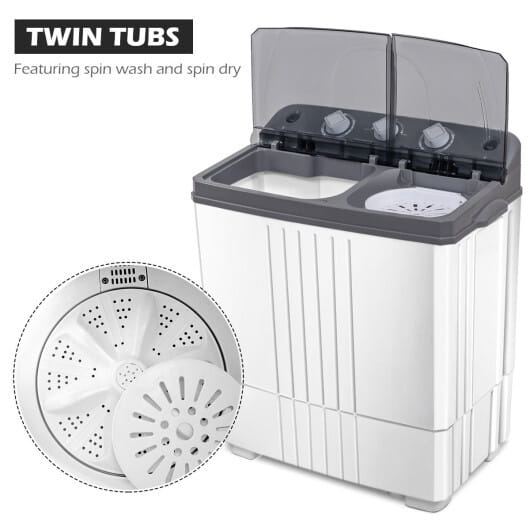 20 lbs Portable Semi-Automatic Twin-tub Washing Machine - Color: Gray