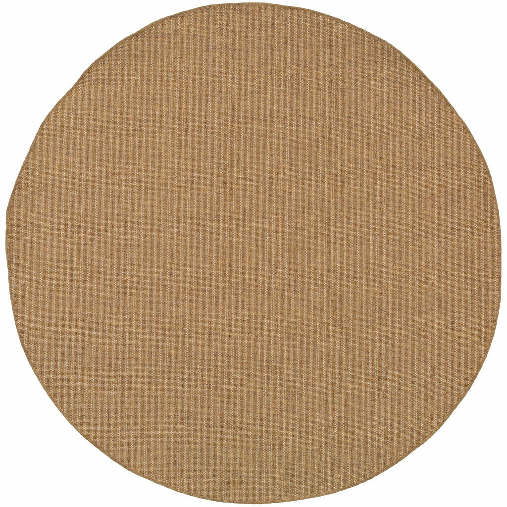 8' X 8' Tan Round Striped Stain Resistant Indoor Outdoor Area Rug