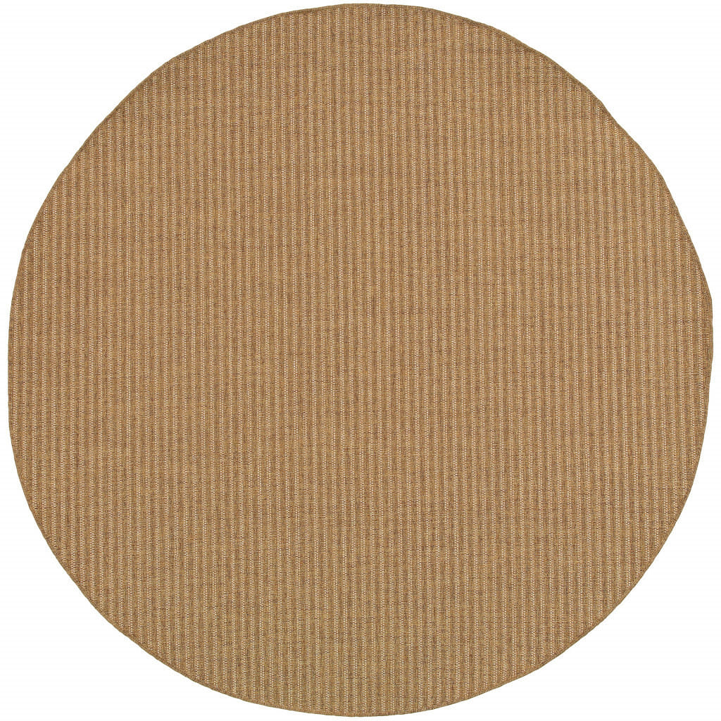 8' X 8' Tan Round Striped Stain Resistant Indoor Outdoor Area Rug