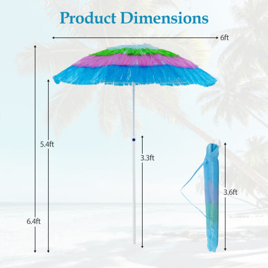 6 FT Tiki Thatched Patio Beach Umbrella with Push Button Tilt Carrying Bag-Colorful - Color: Multicolor