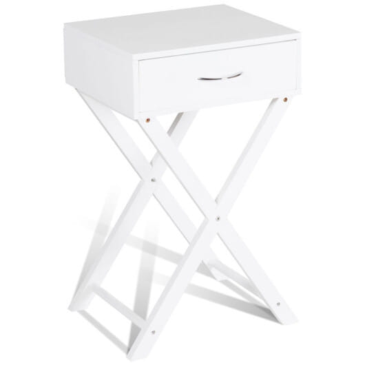 Design Sofa Side Table with X-Shape Drawer for Living Room Bedroom-White