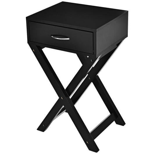 Design Sofa Side Table with X-Shape Drawer for Living Room Bedroom-White