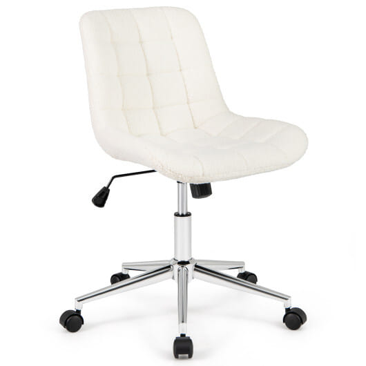 Teddy Fleece Armless Office Chair Makeup Vanity Chair-White - Color: White