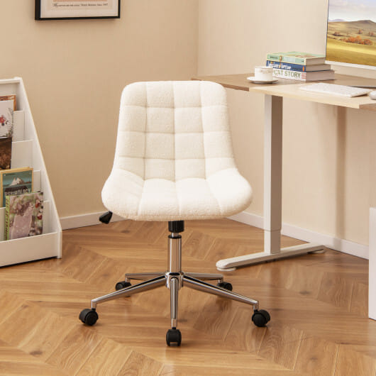 Teddy Fleece Armless Office Chair Makeup Vanity Chair-White - Color: White