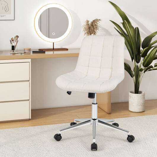 Teddy Fleece Armless Office Chair Makeup Vanity Chair-White - Color: White