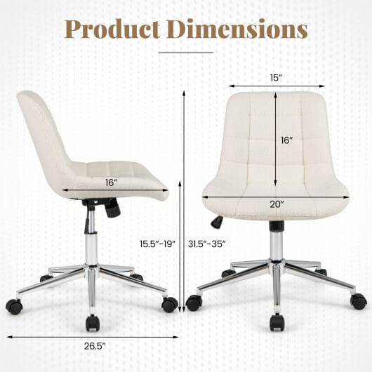 Teddy Fleece Armless Office Chair Makeup Vanity Chair-White - Color: White