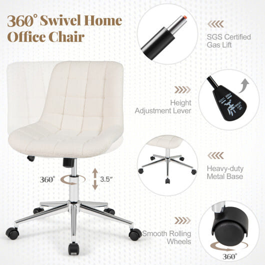 Teddy Fleece Armless Office Chair Makeup Vanity Chair-White - Color: White