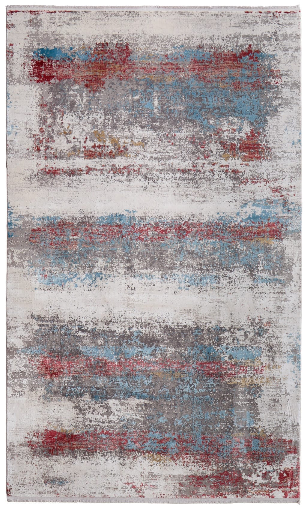 10' X 13' Gray Blue and Red Abstract Power Loom Area Rug With Fringe
