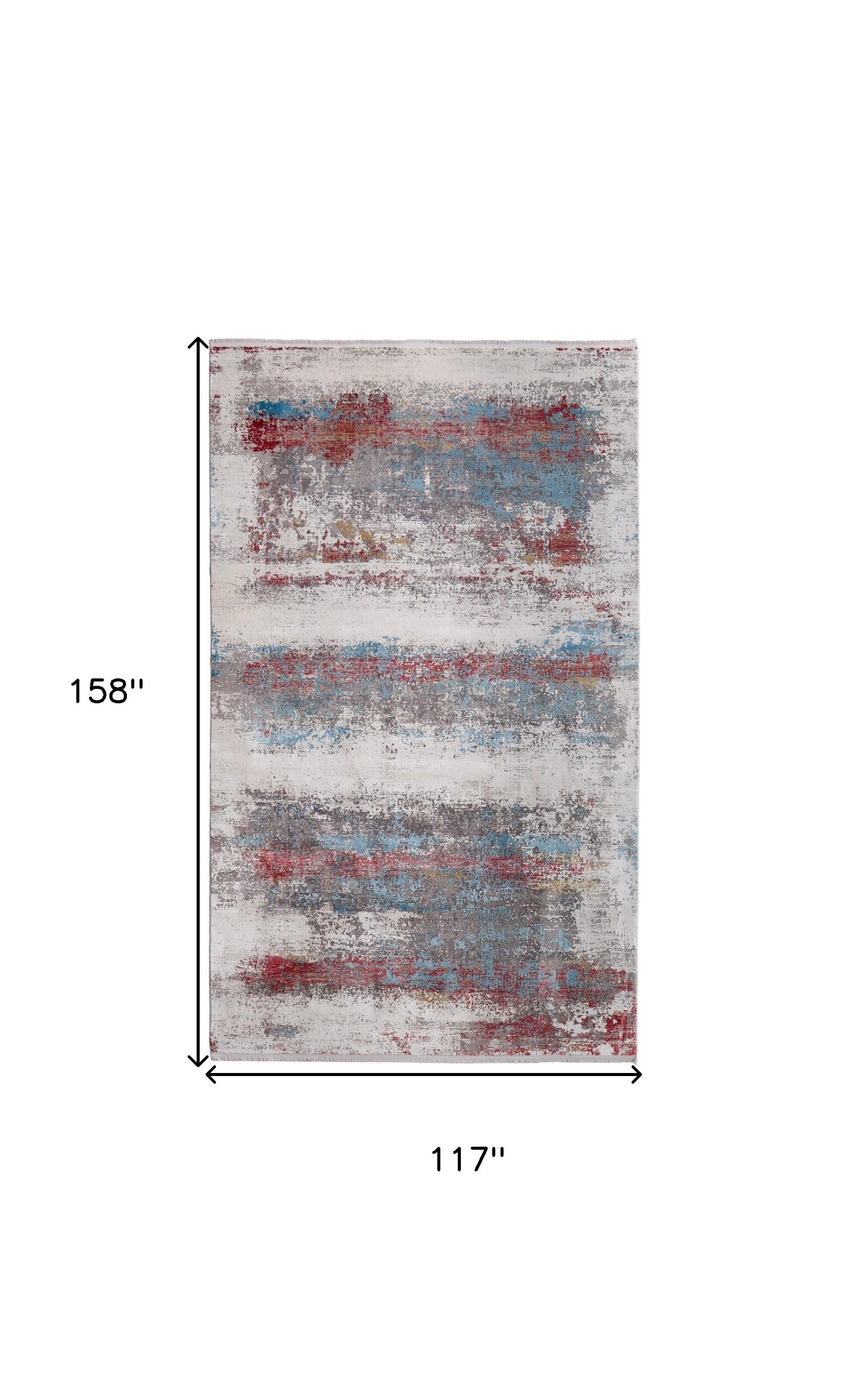 10' X 13' Gray Blue and Red Abstract Power Loom Area Rug With Fringe