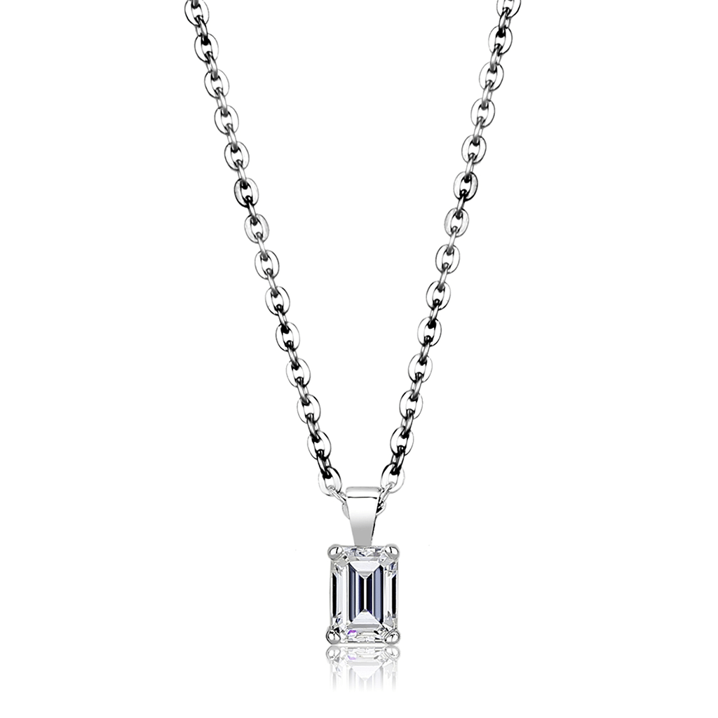 LO4127 - Rhodium Brass Chain Pendant with AAA Grade CZ in Clear