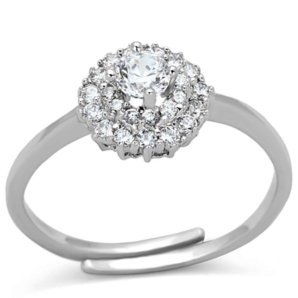 3W501 - Rhodium Brass Ring with AAA Grade CZ in Clear