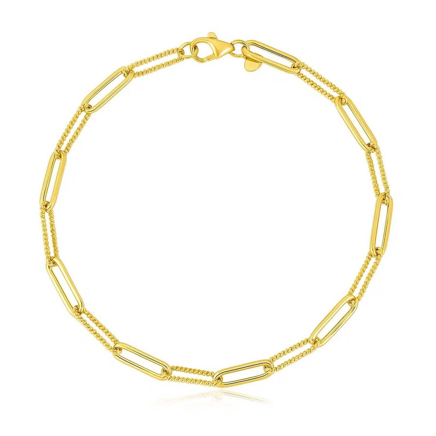 14k Yellow Gold High Polish Alternating Bead Paperclip Bracelet (3.50 mm)