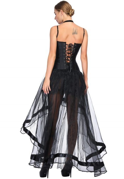 Leopard & Sequin Burlesque Corset With High Low Skirt