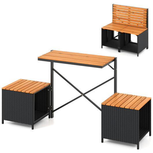 2-in-1 Transforming Picnic Table and Chairs Set with Storage - Color: Black