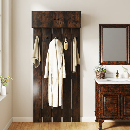 Entryway Wall Coat Rack Wall Mounted Coat Clothes Rack-Rustic Brown