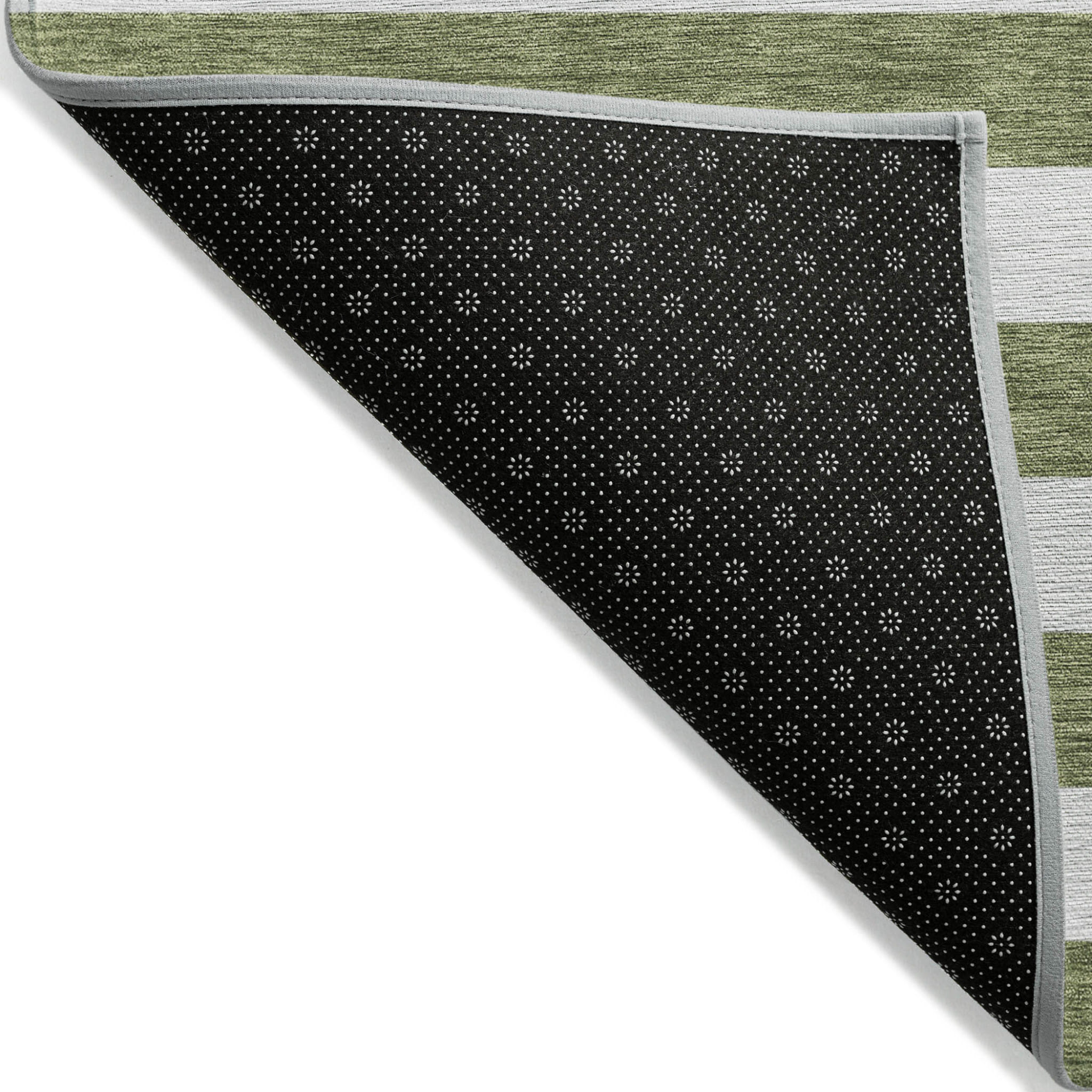 8' Runner Olive Green Striped Washable Non Skid Indoor Outdoor Runner Rug
