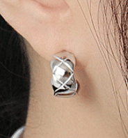 Casual Check Pattern C Shape 925 Sterling Silver Stud Earrings