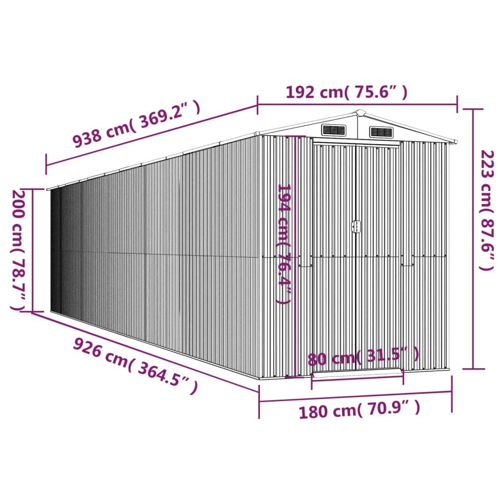 Garden Shed Dark Brown 75.6"x369.3"x87.8" Galvanized Steel