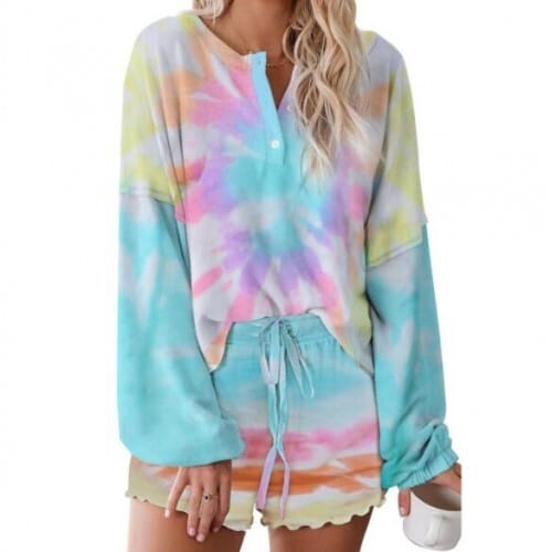 U.S. Fashion Dyed Printing Women Homewear/ Pajamas Suit - Colorful Blue
