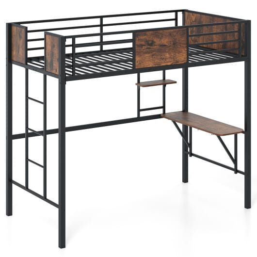 Space-Saving Twin Loft Bed with Safety Guardrail and Ladder-Coffee - Color: Coffee