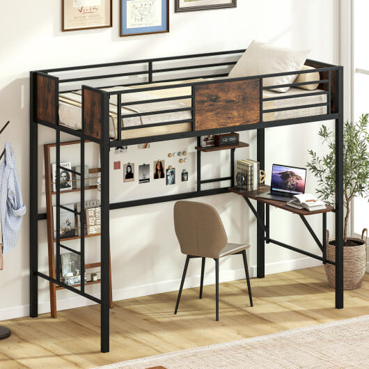Space-Saving Twin Loft Bed with Safety Guardrail and Ladder-Coffee - Color: Coffee