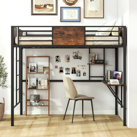 Space-Saving Twin Loft Bed with Safety Guardrail and Ladder-Coffee - Color: Coffee
