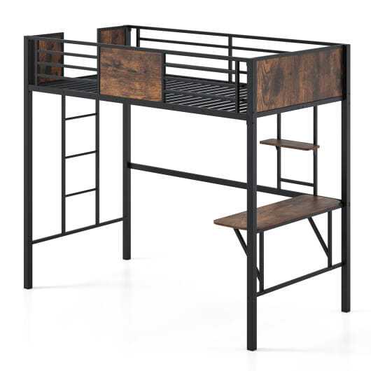 Space-Saving Twin Loft Bed with Safety Guardrail and Ladder-Coffee - Color: Coffee