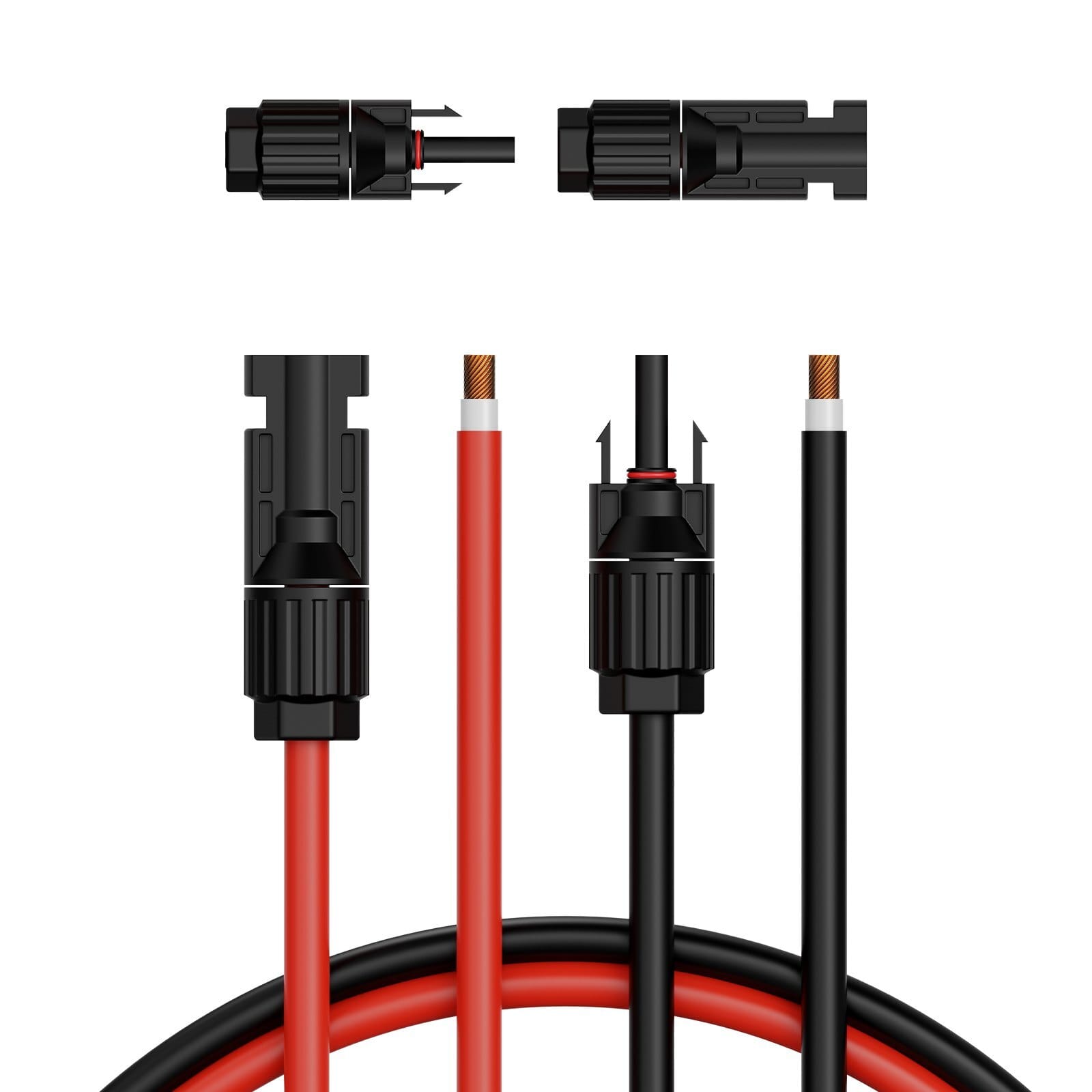 20FT Solar Panel Extension Cable, 10AWG Solar Extension Cable Wire with Female & Male Waterproof Connectors, 6mm² PV Cable for Home, Ship and RV Solar Panels, 20FT Black + 20FT Red (Set of 2)