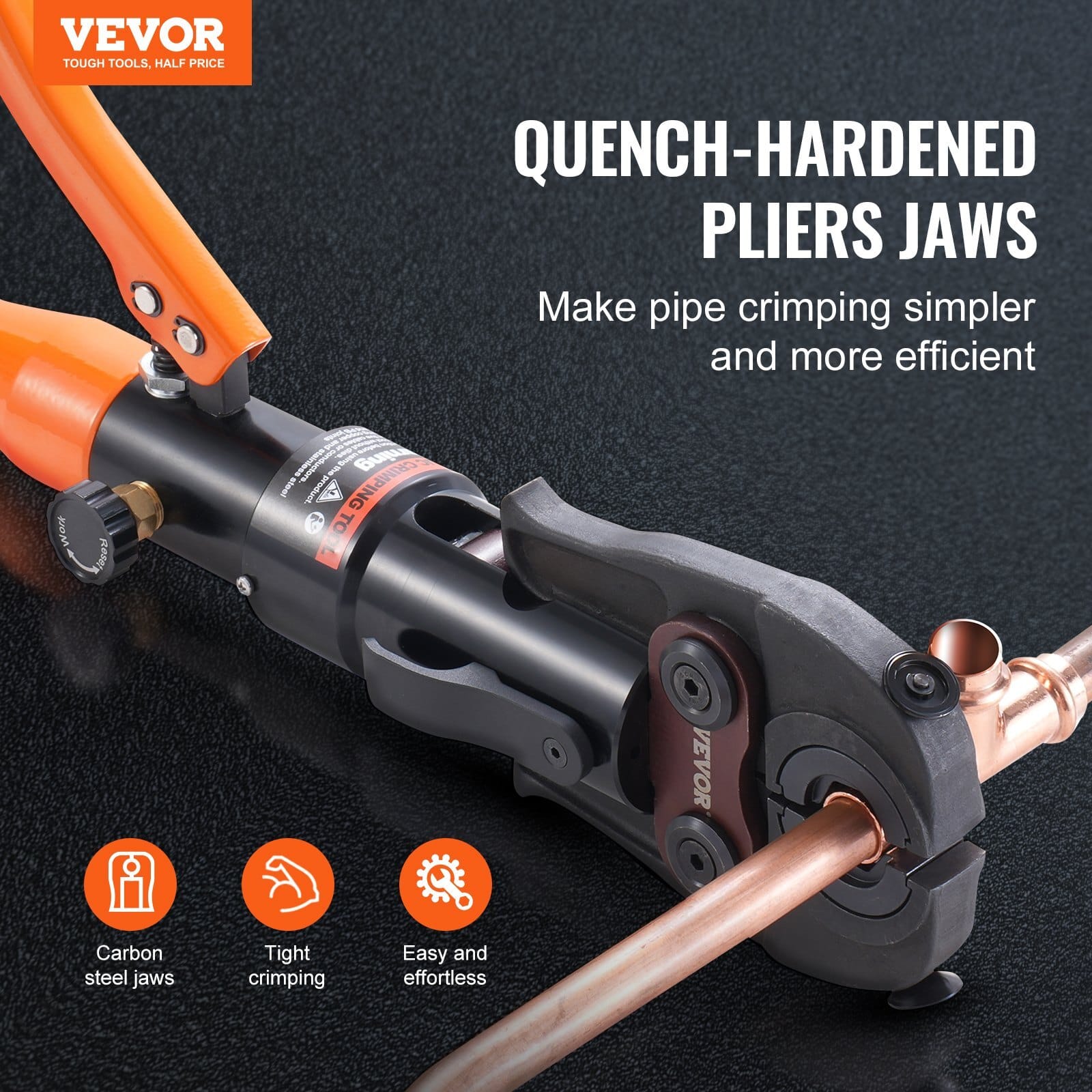 Copper Pipe Crimping Tool, Hydraulic Driven Press Tool with 1/2", 3/4", 1" Jaws, Copper Tube Fittings Pipe Crimpers for Narrow Spaces and Tee Fittings