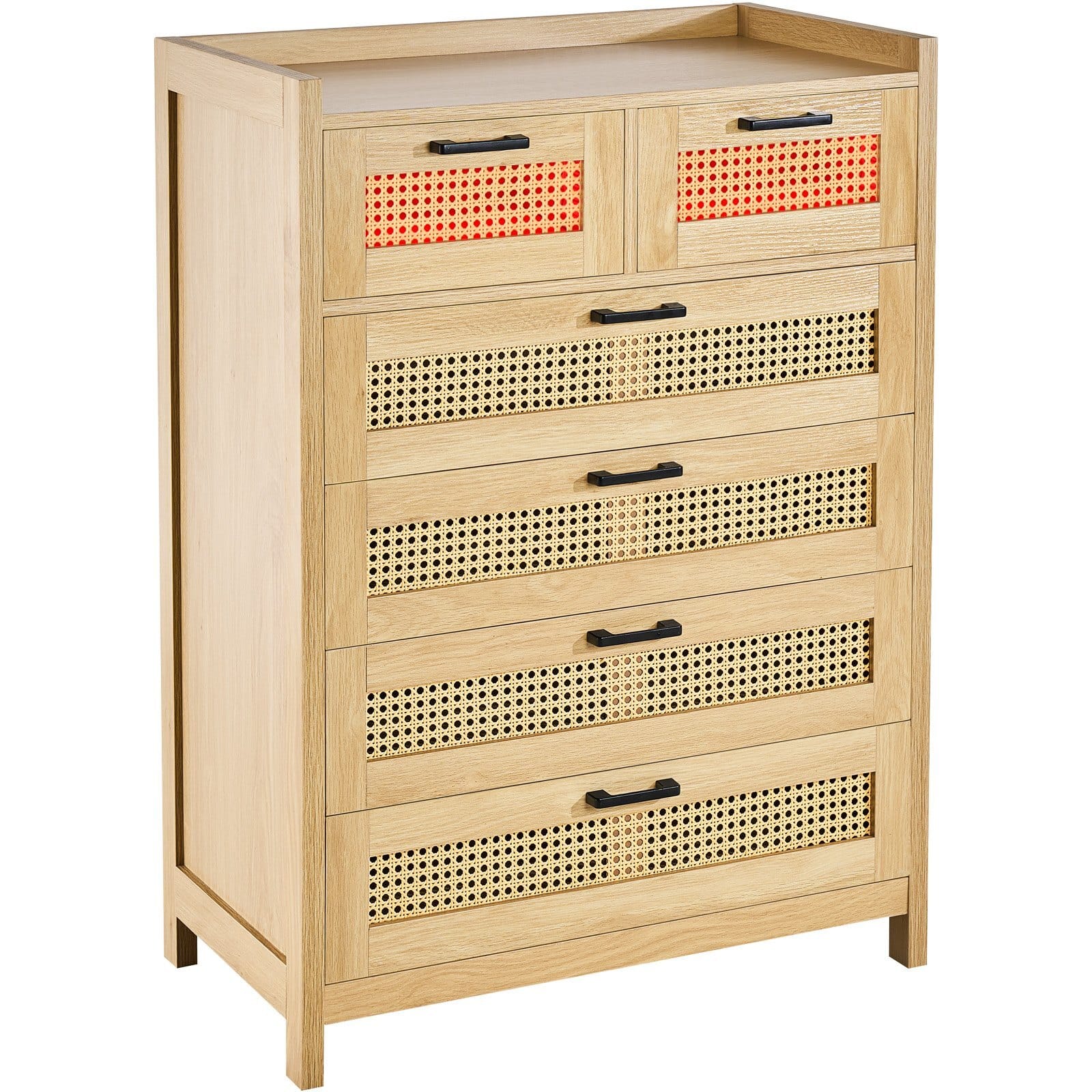 5 Drawer Rattan Dresser, Boho Dresser, Rattan Chest of Drawers with Spacious Storage, Natural Rattan Dresser for Bedroom, Living Room & Hallway,Rattan Nightstand with Sturdy Handles&Legs, Brown