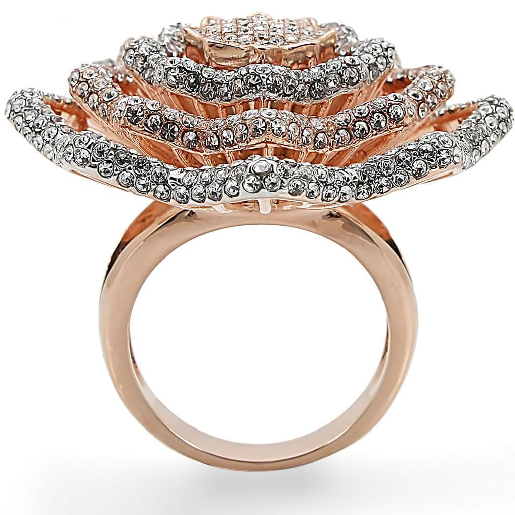 1W023 - Rose Gold + Rhodium Brass Ring with Top Grade Crystal in Clear