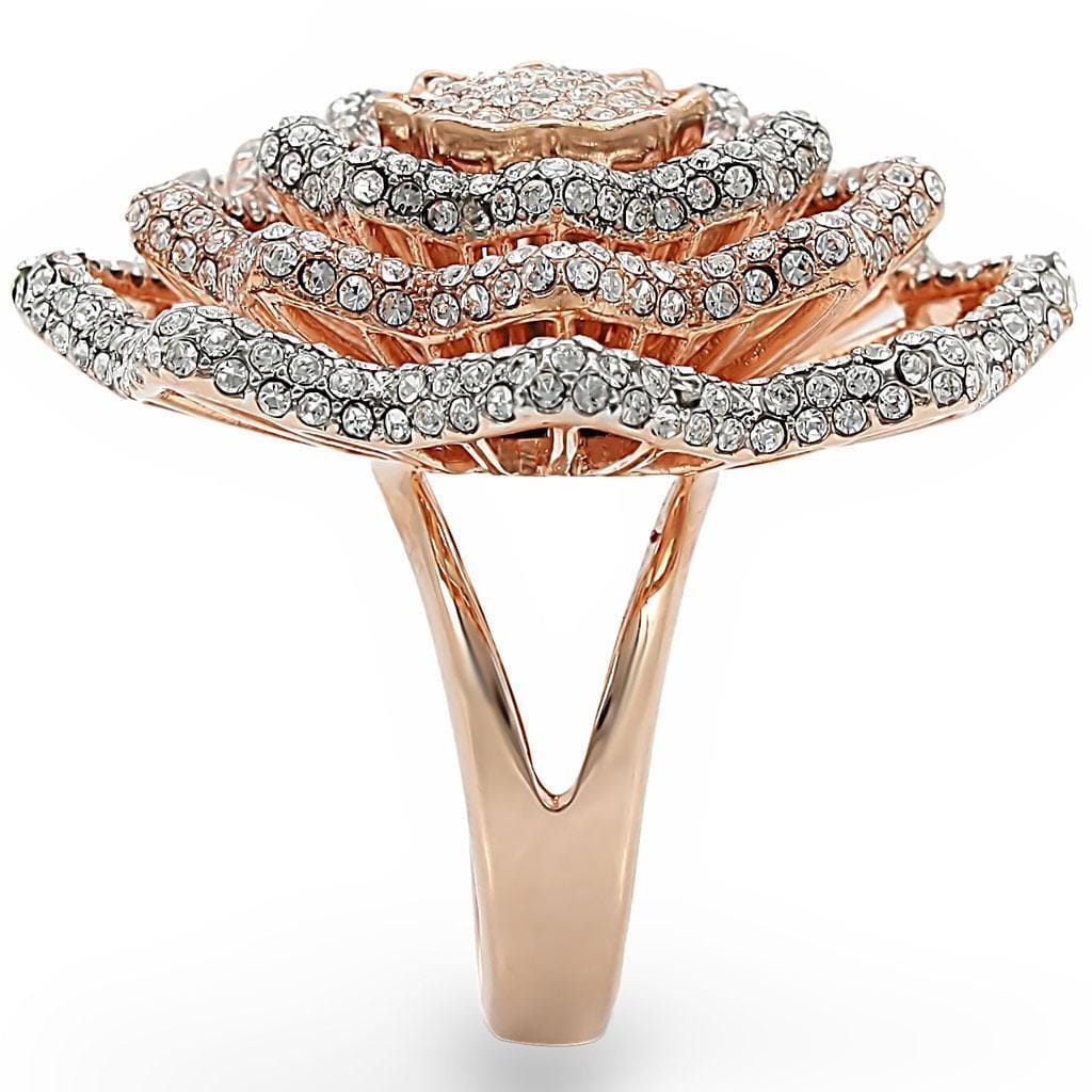 1W023 - Rose Gold + Rhodium Brass Ring with Top Grade Crystal  in Clear