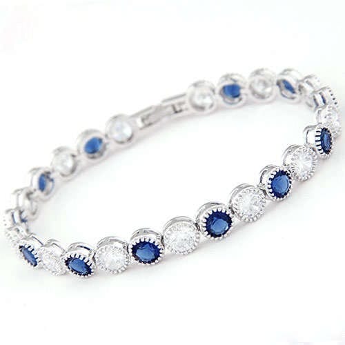 Graceful Fashion Office Lady Preferred Cubic Zirconia Minimalist Women Bracelet - Ink Blue and White