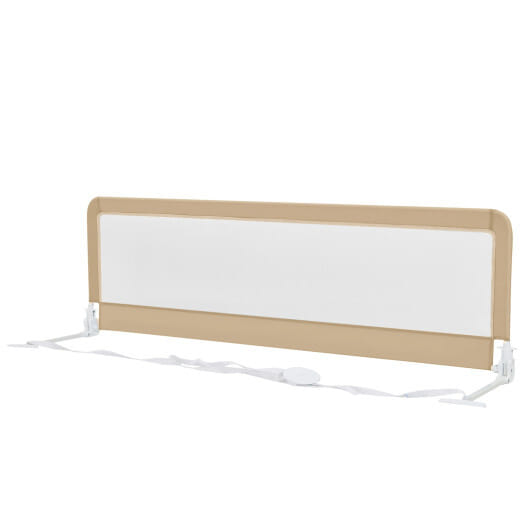 71 Inch Extra Long Swing Down Bed Guardrail with Safety Straps-Beige - Color: Beige