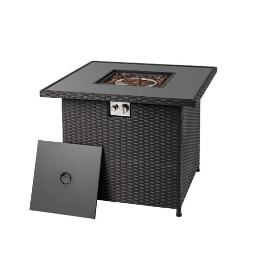 32.5 Inch Propane Fire Pit Table 5000 BTU with Tempered Glass Tabletop-Black - Color: Black
