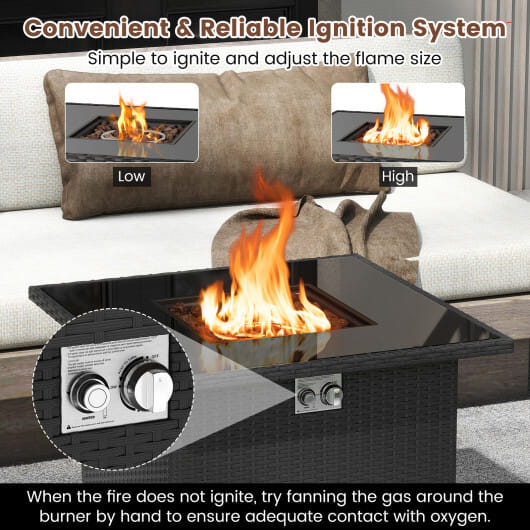 32.5 Inch Propane Fire Pit Table 5000 BTU with Tempered Glass Tabletop-Black - Color: Black