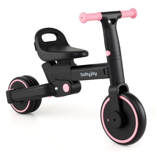 4-in-1 Foldable Toddler Tricycle with Push Handle with Adjustable Seat-Pink - Color: Pink