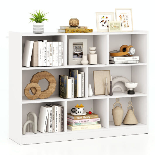 Costway 3-Tier Open Bookcase 8-Cube Floor Standing Storage Shelves Display Cabinet-White - Color: White