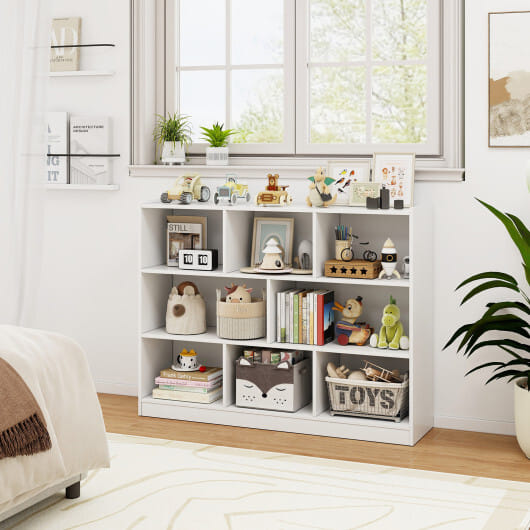 Costway 3-Tier Open Bookcase 8-Cube Floor Standing Storage Shelves Display Cabinet-White - Color: White